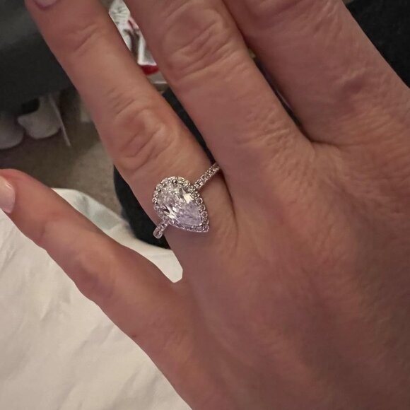 Neiman Marcus 14K White Gold Plated Pear Cubic Zirconia Eternity Engagement Ring - Picture 2 of 5